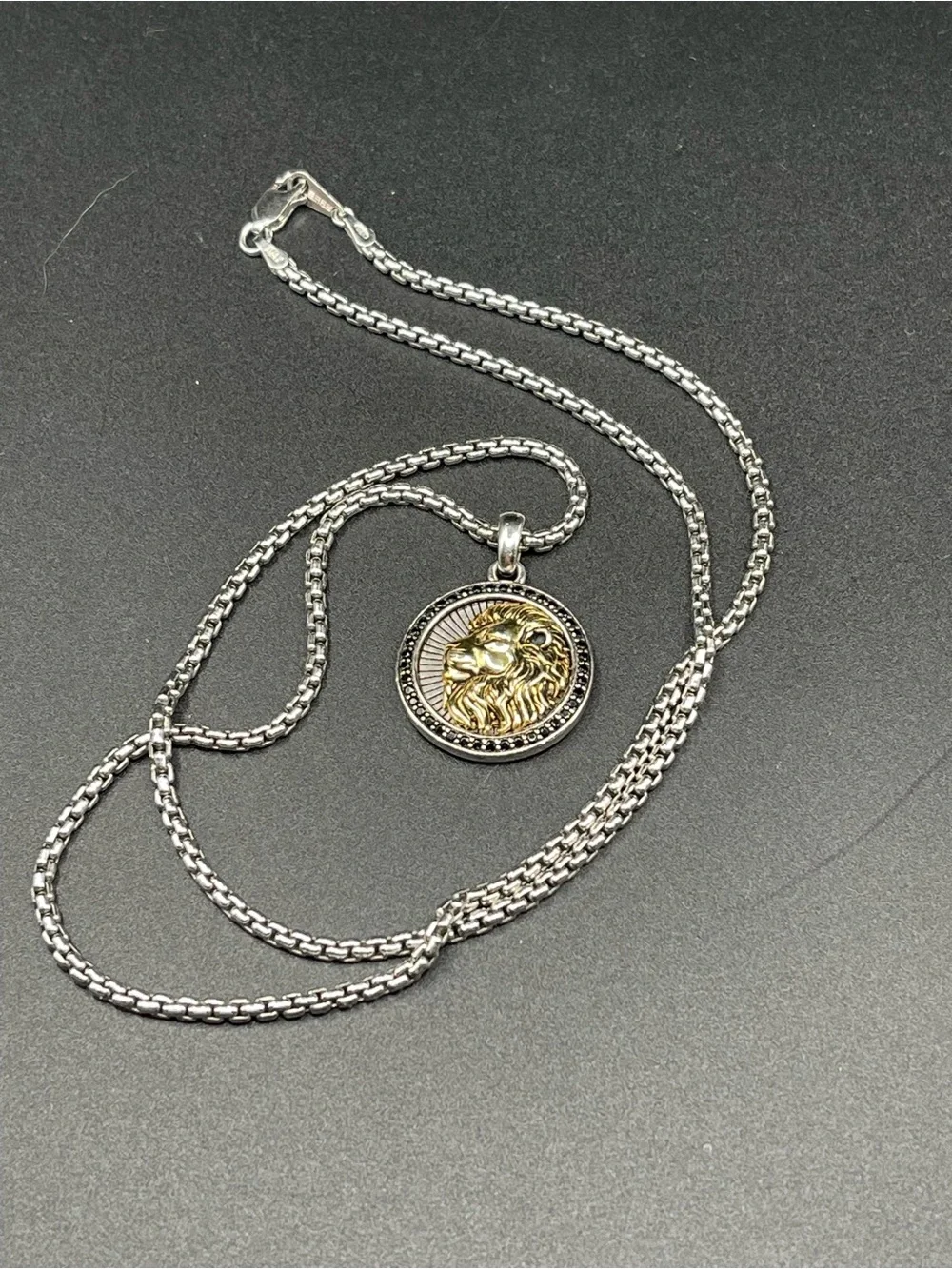 EFFY 925 Silver 14k Gold Plated Black Spinel Lion Pendant Necklace 22” Italy